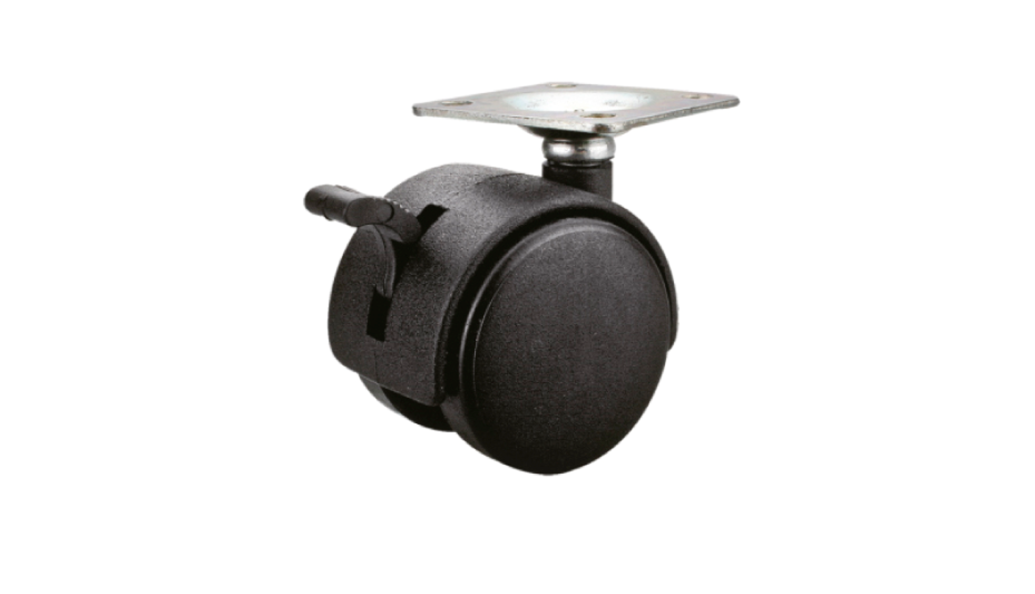 Опора, колёсная, с площадкой, с тормозом, d=50 38х38х1,5мм 20кг, пластик чёрная, 400шт./кор, MF