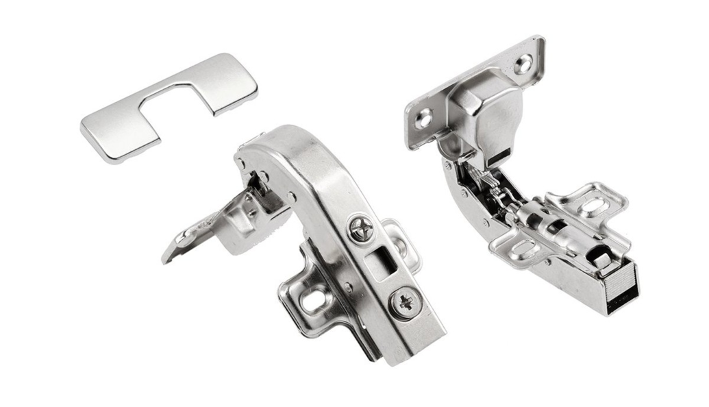 Петля с доводчиком угловая для фальшпанелей, 90гр, без рег.эксц., планка, шуруп, H=0, ClipOn, GTV